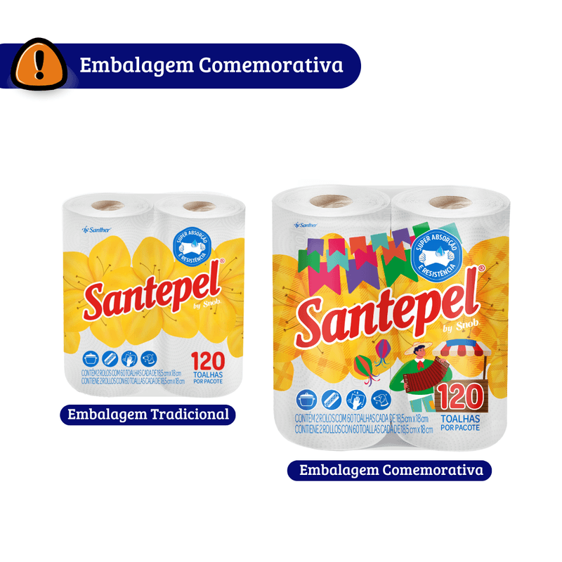 Embalagem Comemorativa Papeis Toalhas 120 Folhas Dupla Santepel 103468