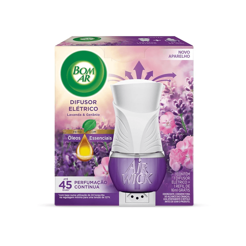 Odorizador Eletrico Aplicador + Refil Lavanda e Geranio 16ml Bom Ar 105177