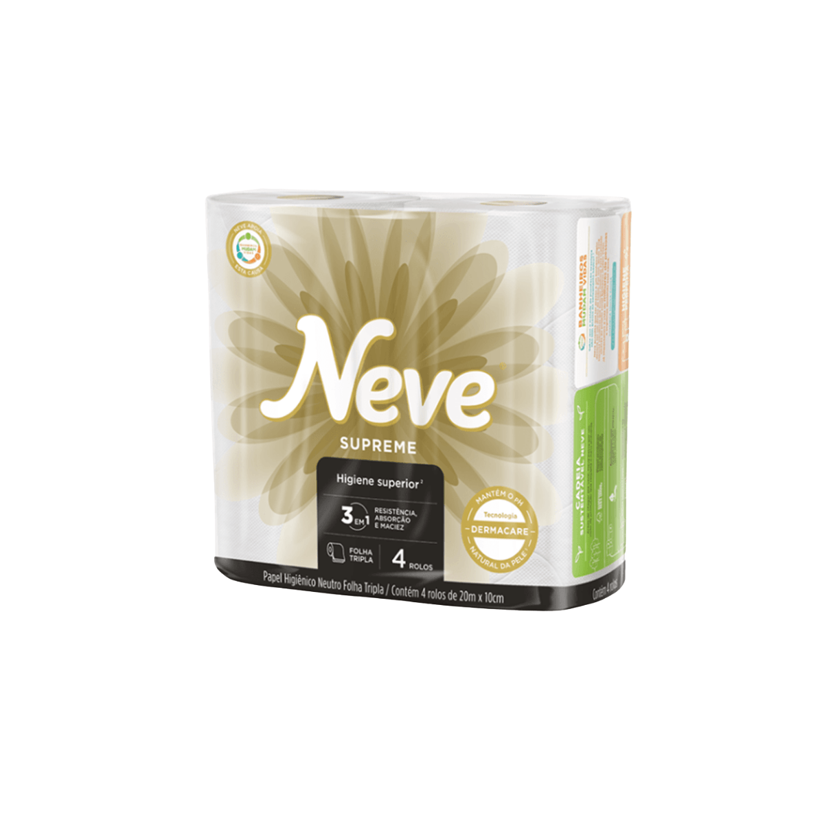 Papel Higiênico Folha Tripla 20 metros com 4 rolos Neve
