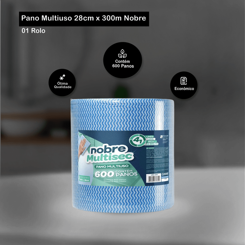 Pano Multiuso Azul Limpeza 28cmx300m Nobre 101714
