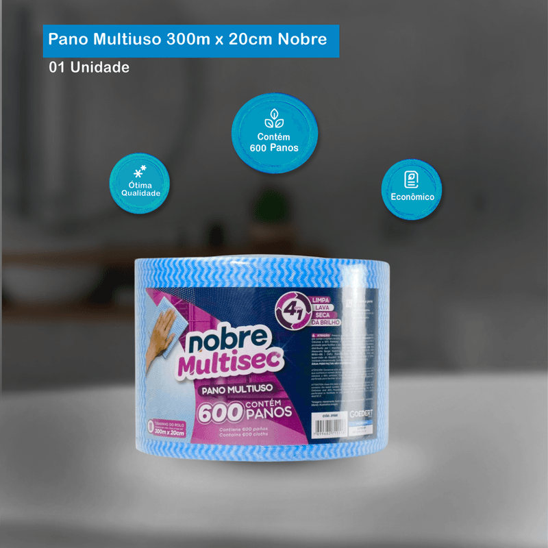 Pano Multiuso Azul Limpeza 20cmx300m Nobre 124170