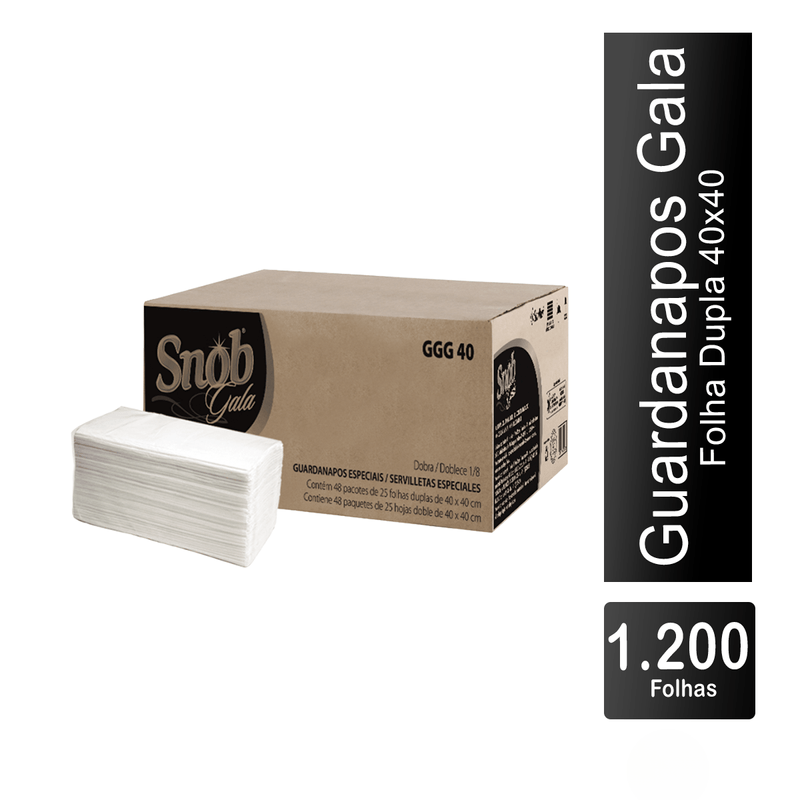 Guardanapo Folha Dupla Gala 40x40 com 1.200 unidades Snob 119071