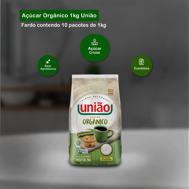 Acucar Cristal  Sem Agrotoxicos Organico 10x1kg Uniao 104906