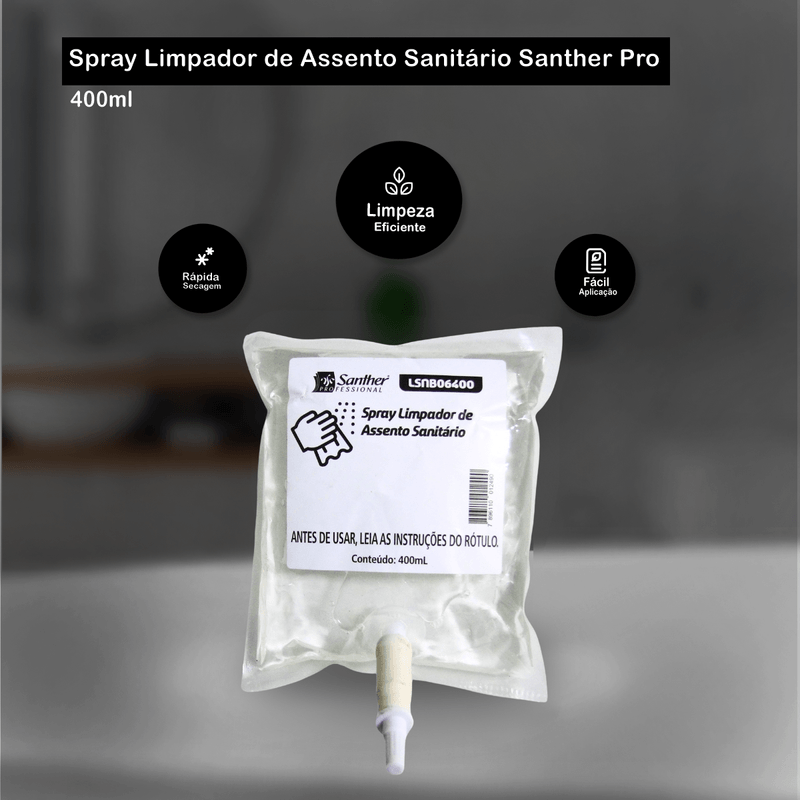 Spray Limpador de Assento Sanitario Secagem Rapida 400ml Santher 106115