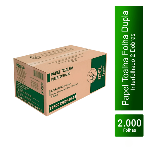 Papel Toalha Interfolha 2 Dobras Folha Dupla 2.000 folhas Laminado Ipel