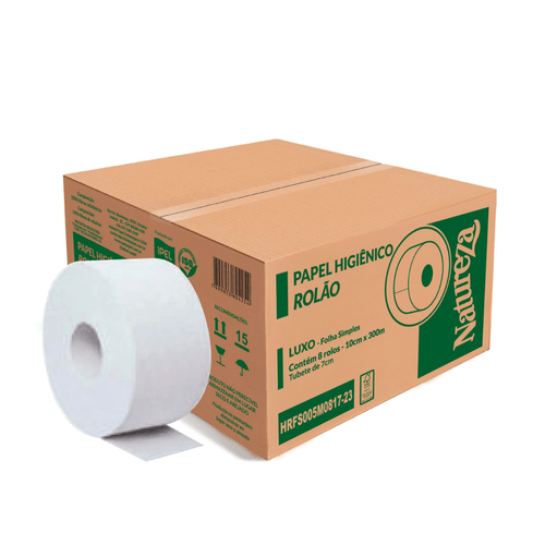 Papel Higiênico Rolão Folha Simples Natureza Luxo 8x300m Indaial