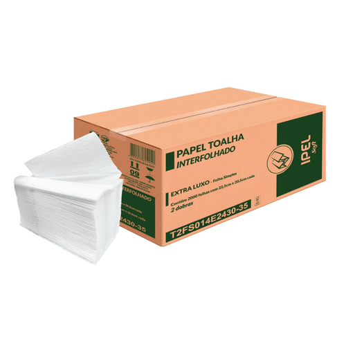 Papel Toalha Interfolhado 2 Dobras Folha Simples Soft 2.000 folhas Ipel