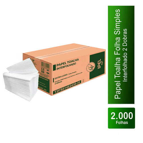 Papel Toalha Interfolhado 2 Dobras Folha Simples Soft 2.000 folhas Ipel