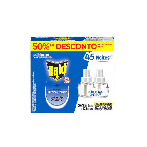Inseticida Elétrico Sem Cheiro 45 Noites 2 Refis Raid