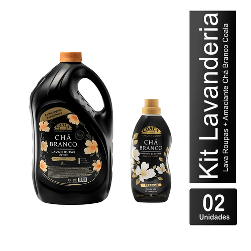 Kit Lava Roupas Líquido Chá Branco 5L Coala + Amaciante Concentrado Chá Branco 1L Coala
