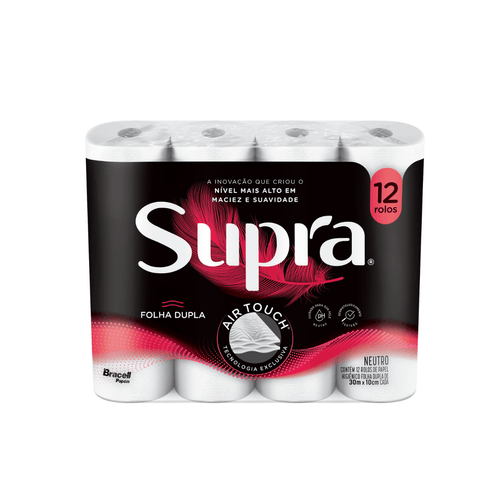 Papel Higiênico Folha Dupla 30m com 12 Rolos Supra