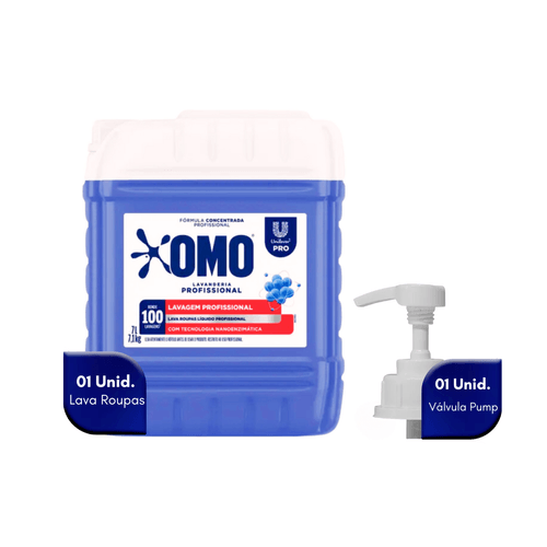 Kit Lava Roupas Concentrado Lavanderia Pro Líquido 7L Omo + Válvula Pump para Galão 5L/7L