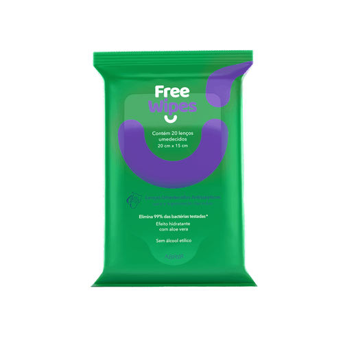 Lenço Umedecido Antisséptico com 20 unidades Free Wipes