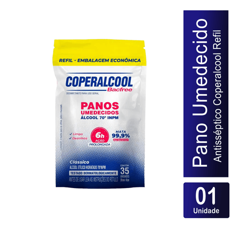 Lenço Umedecido Álcool 70° Clássico Refil com 35 Lenços Coperalcool