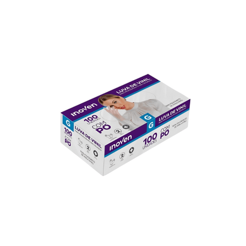 Luva Viníl com Pó Transparente G com 100 unidades Inoven