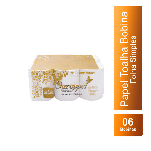 Papel Toalha Bobina Premium 6x20x200m Ouroppel