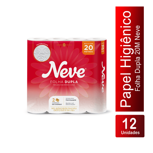 Papel Higiênico Folha Dupla 20m com 12 Rolos Neve