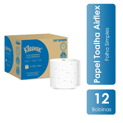 Papel Toalha Bobina Folha Simples 12x19,5x130m Airflex Kleenex