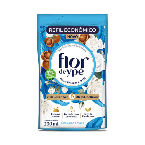 Sabonete Líquido Rosas Brancas e Avelã 200ml Flor de Ypê