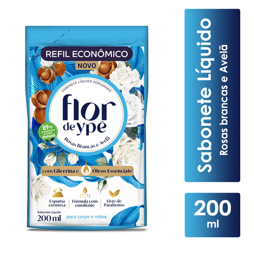 Sabonete Líquido Rosas Brancas e Avelã 200ml Flor de Ypê