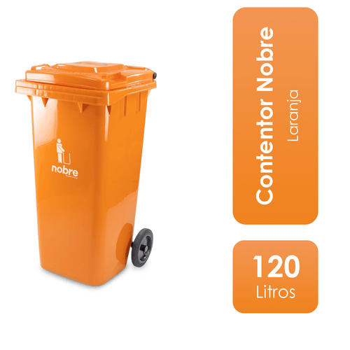 Contentor C/ Roda S/ Pedal Laranja 120 Litros Nobre