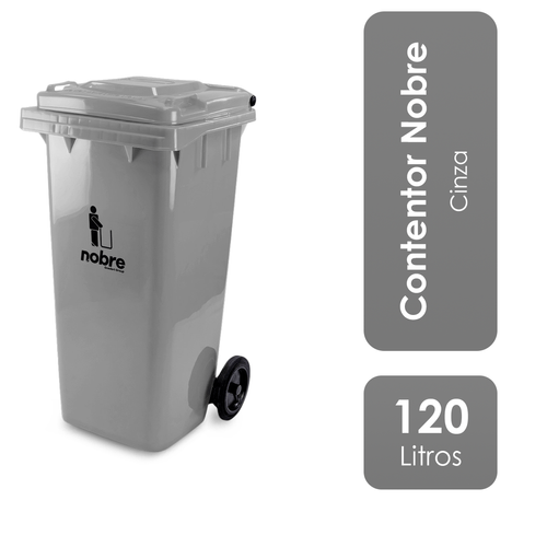 Contentor C/ Roda S/ Pedal Cinza 120 Litros Nobre