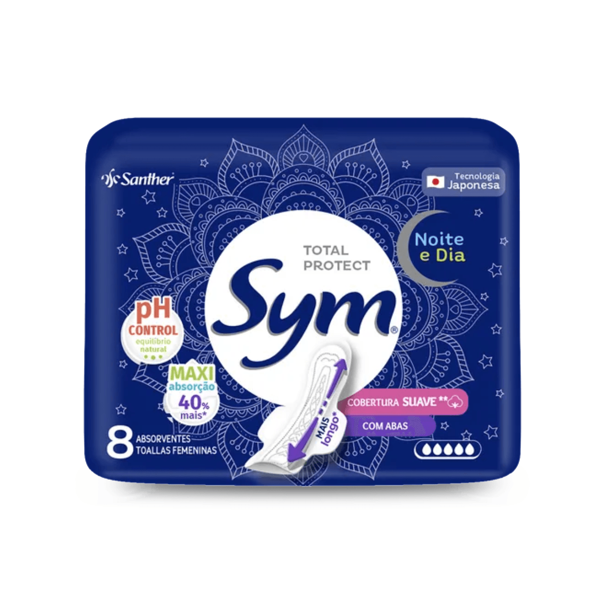 Absorvente Cobertura Suave com Abas 08 Unidades Sym