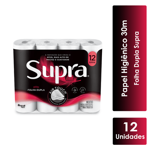 Papel Higiênico Folha Dupla 30m com 12 Rolos Supra