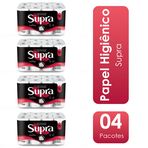 Papel Higiênico Folha Dupla 30m Fardo 4x16 Supra