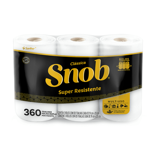 Papel Toalha Folha Dupla com 03 Rolos Snob