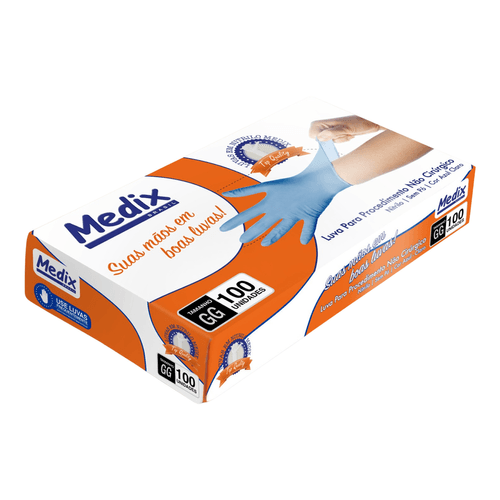 Luva Nitrílica Sem Pó Azul GG CA 44951 com 100 unidades Medix