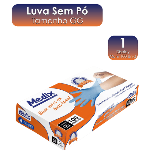 Luva Nitrílica Sem Pó Azul GG CA 44951 com 100 unidades Medix