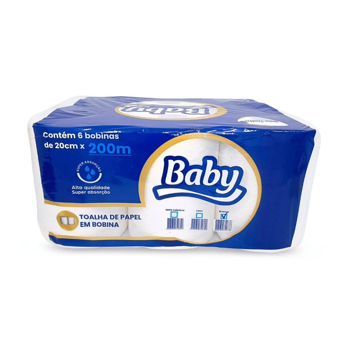 Papel Toalha Bobina Branco 6x200m Baby