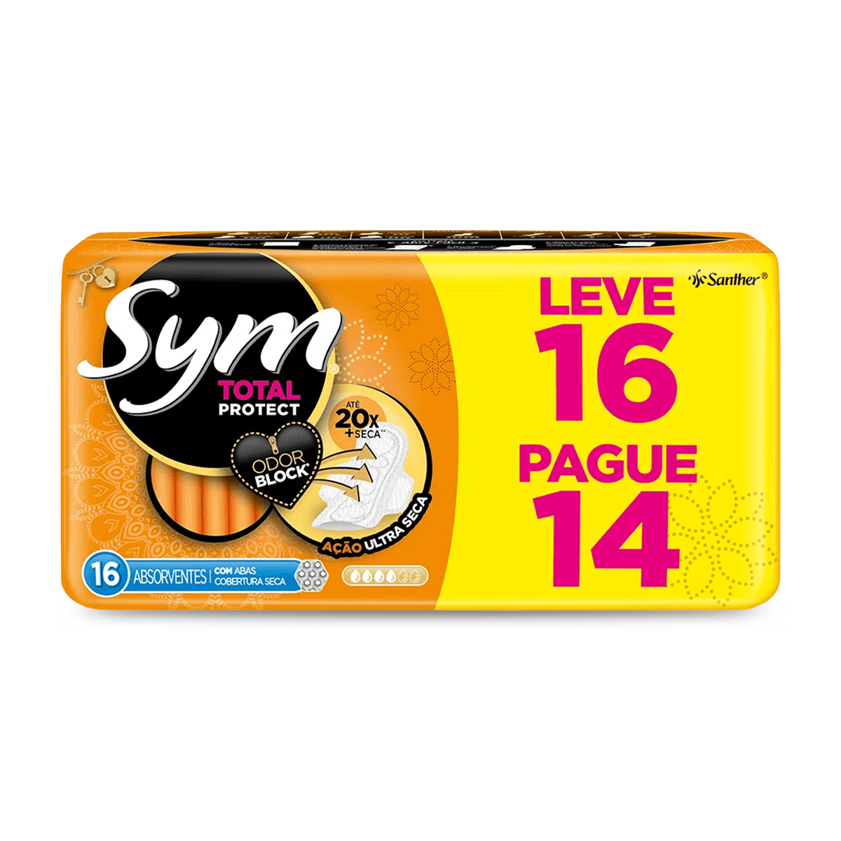 Absorvente Total Protect Cobertura Seca com Abas Leve 16 Pague 14 Sym