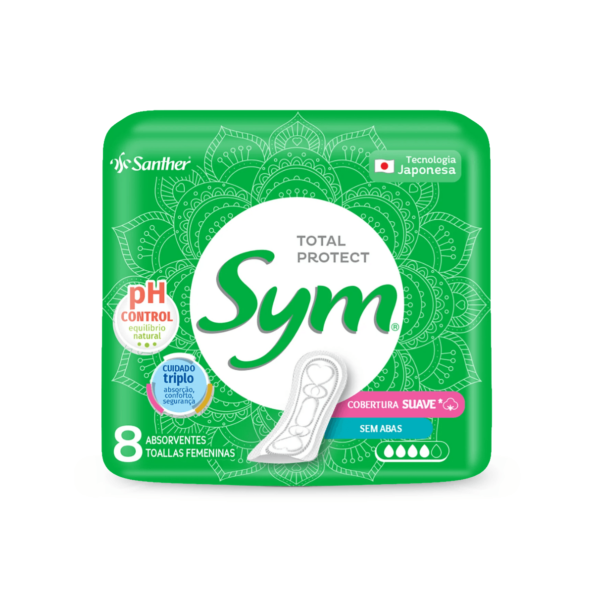 Absorvente Cobertura Suave sem Abas 08 Unidades Sym