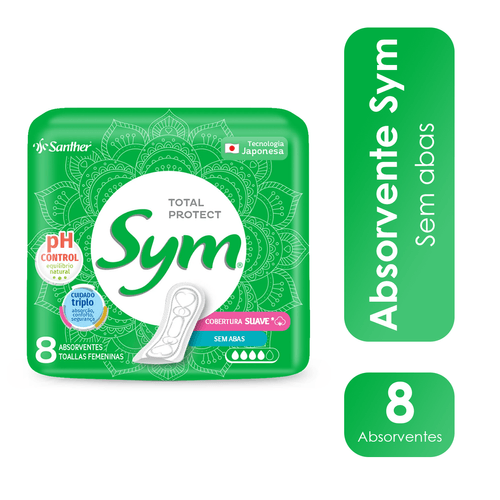 Absorvente Cobertura Suave sem Abas 08 Unidades Sym