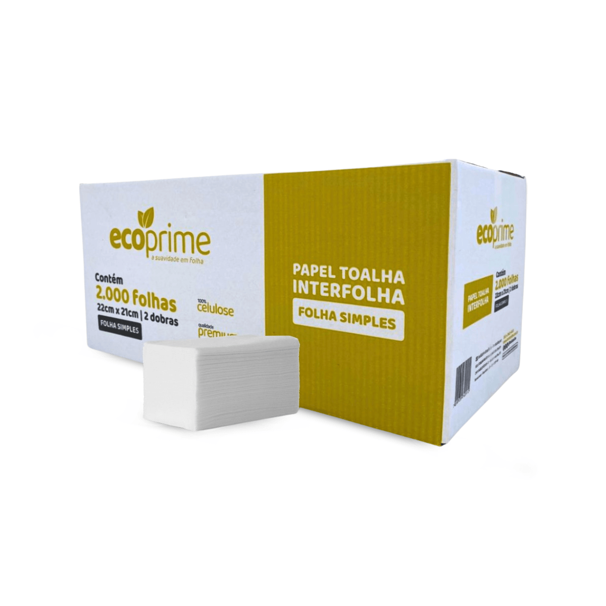 Papel Toalha Interfolha Folha Simples 22cm X 21cm com 2.000 Unidades Ecoprime