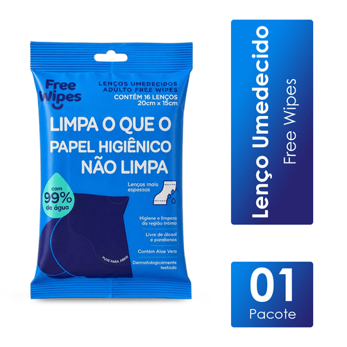 Lenço Umedecido Antissepético com 16 unidades Free Wipes