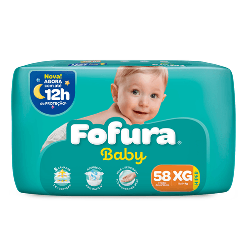 Fralda Descartável Fofura Baby Hiper XG com 58 Unidades