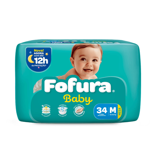 Fralda Descartável Fofura Baby Mega M com 34 Unidades