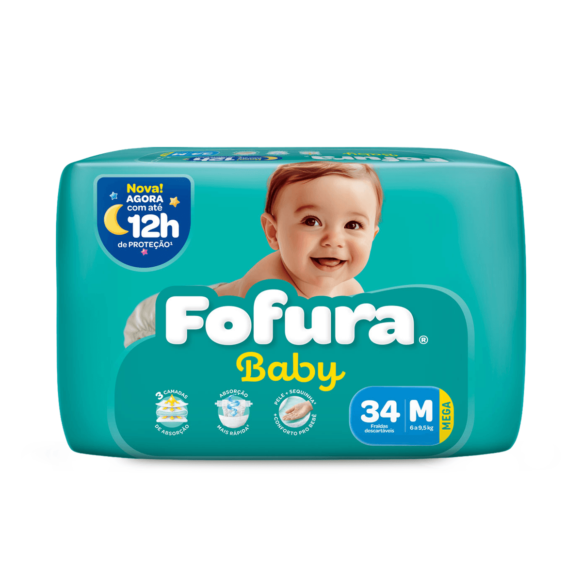 Fralda Descartável Fofura Baby Mega M com 34 Unidades