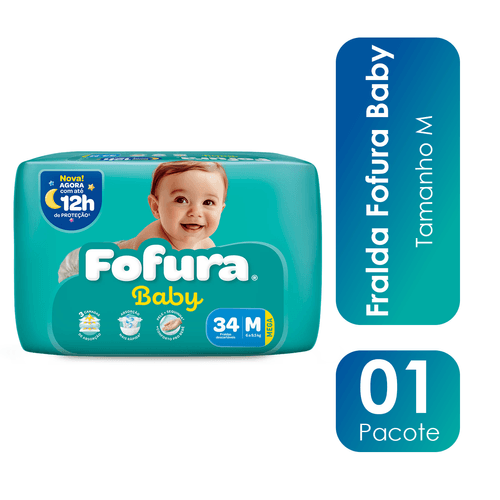 Fralda Descartável Fofura Baby Mega M com 34 Unidades